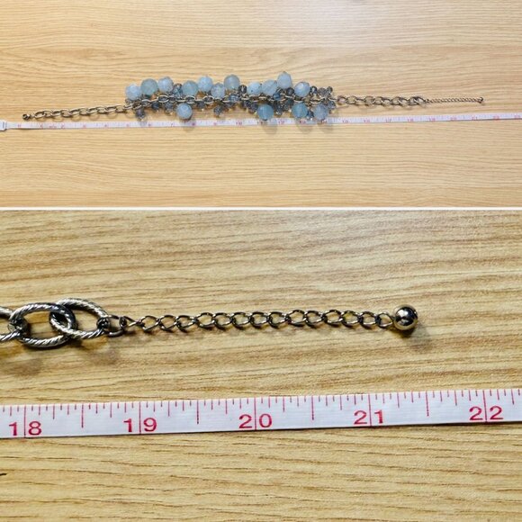 Icy Blue Bauble Statement Necklace Chunky Silver Chain Faceted Beads Y2K Glam - Picture 6 of 13